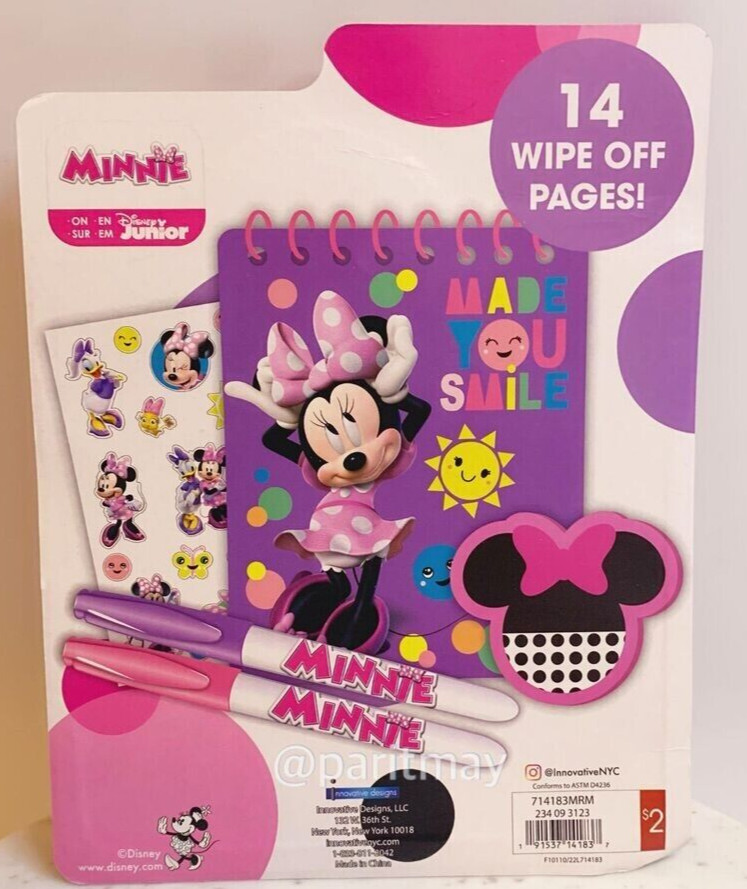 Disney Minnie Mouse Dry Erase Notebook Activity Set Markers Vinyl Clings Eraser