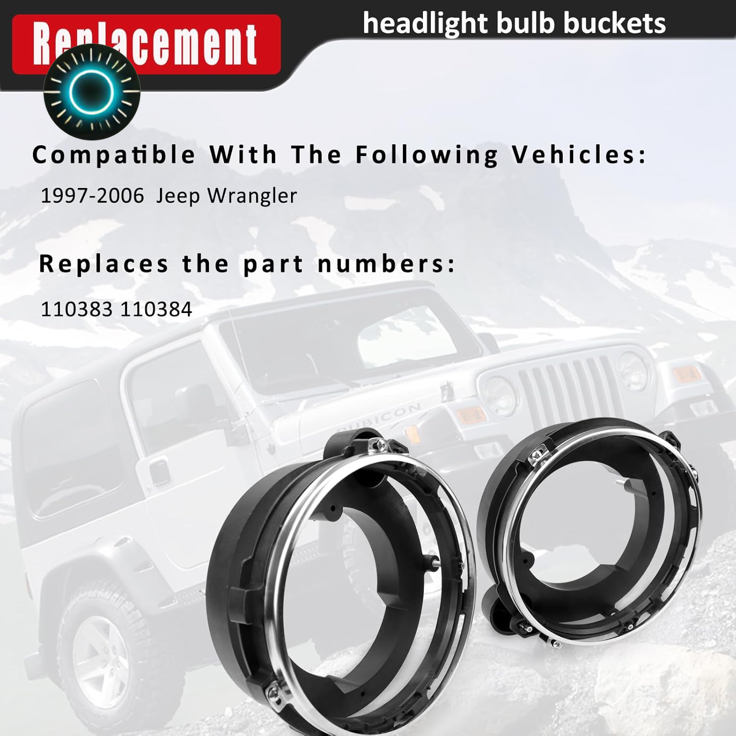 LH & RH Headlight Bulb Brackets Buckets Kit for Jeep Wrangler 1997-2006 (Left &
