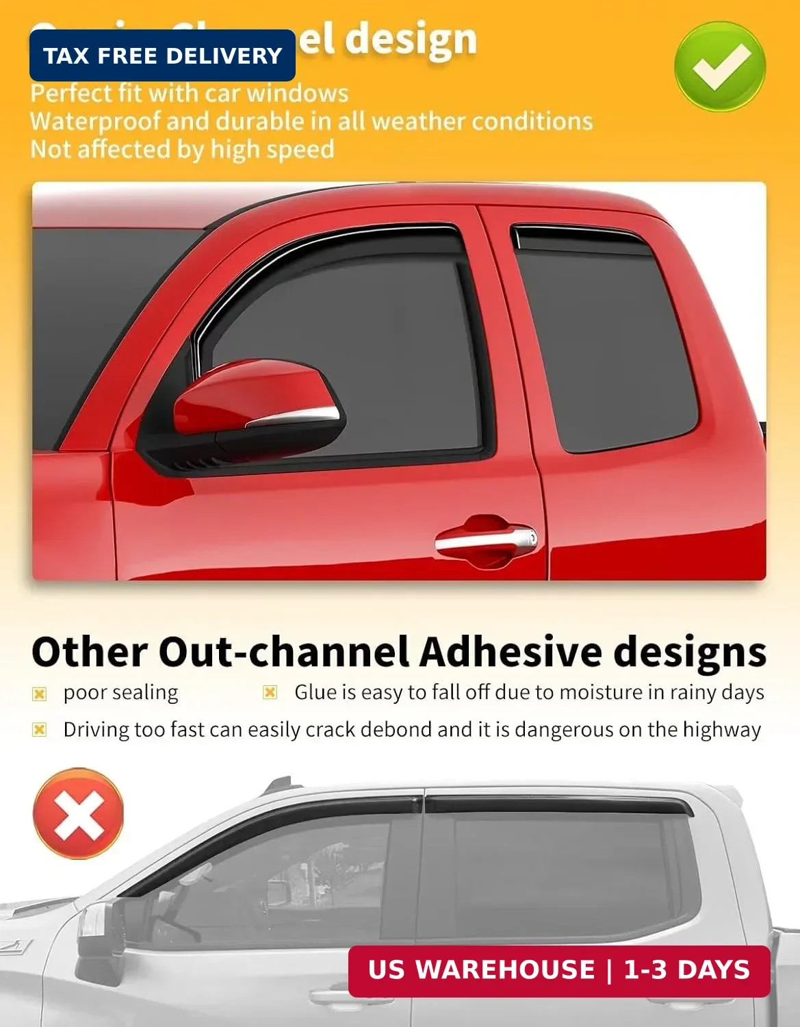 in-Channel Window Rain Guards Fit for Toyota Tacoma 2016-2023 Double Cab, Extra