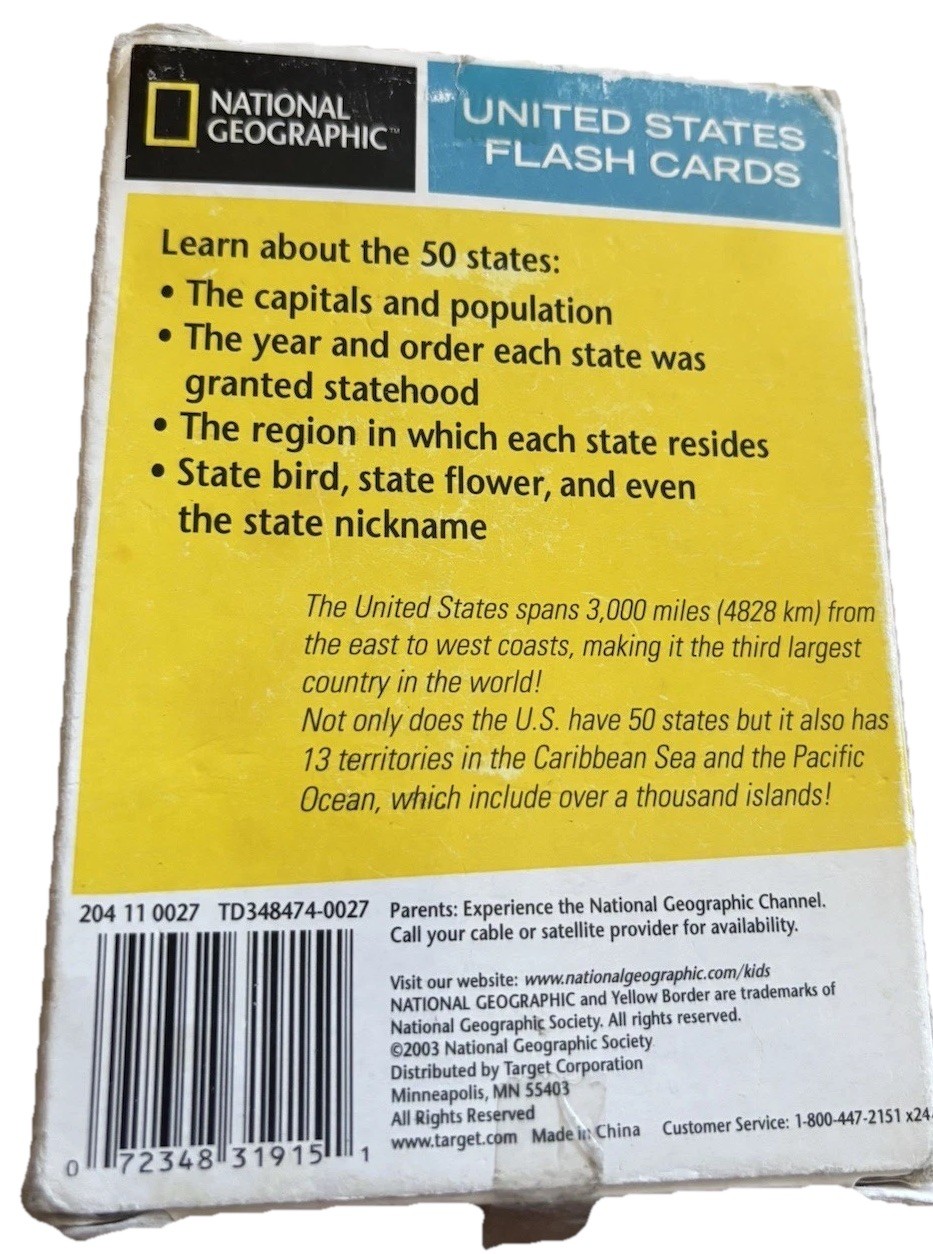 National Geographic United States Flash Facts Cards Learn About the States ED