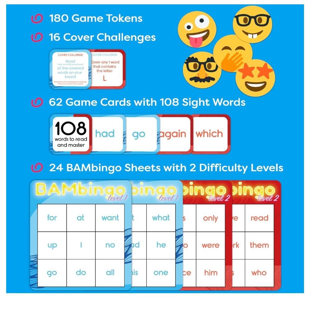 THE BAMBINO TREE Sight Word Bingo Game Level 1 and 2 – Educational Games for Kid