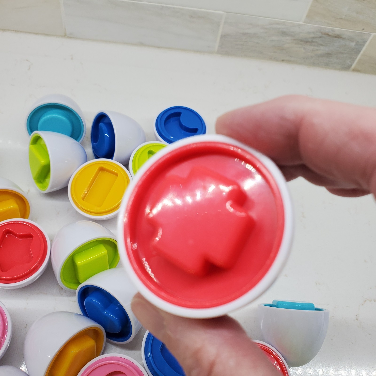 Matching Shapes Game 12 Plastic Eggs – Shapes & Color Sorter Educational Play
