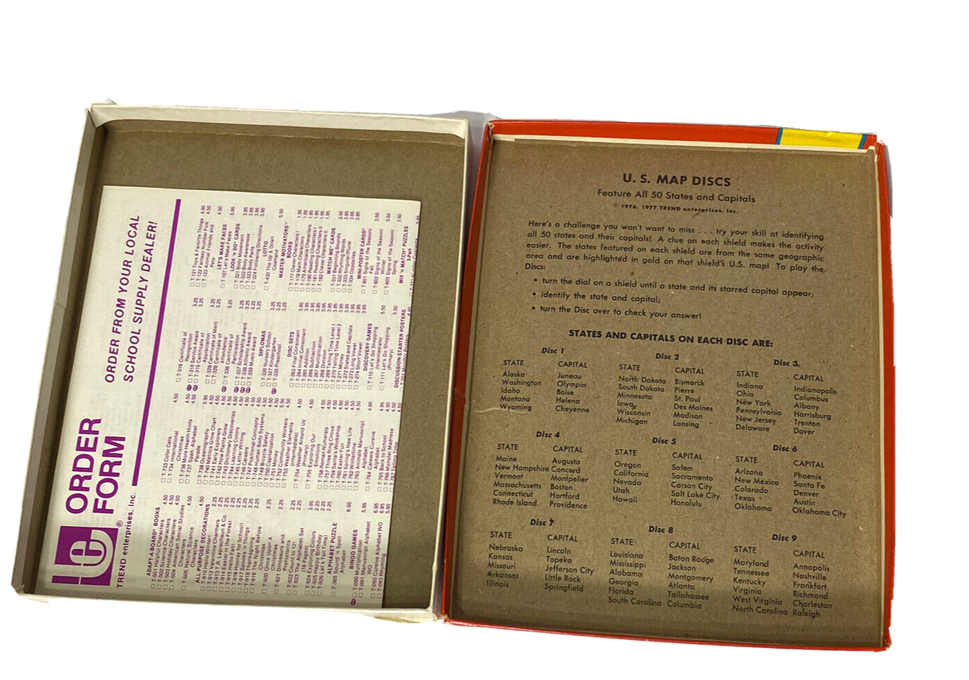 Vintage US Map Discs States and Capitals Children’s Learning Game Homeschool