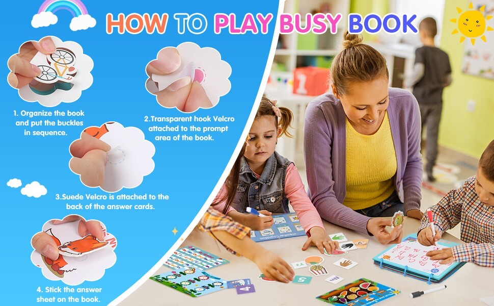 Busy Book for Kids, Preschool Workbook Activity Binder, 17 Themes with 3 Markers