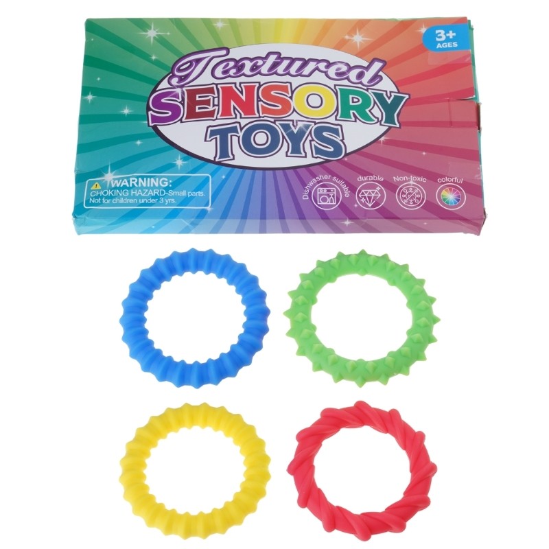 Textured Silicone Sensory Wrist Band for Concertrate and Stress Relief 4Pieces