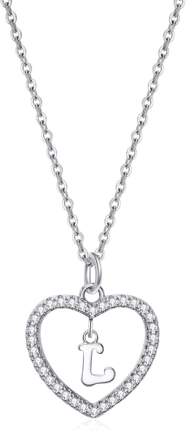 Heart Initial Necklace for Women Dainty Personalised Silver Necklaces Cute