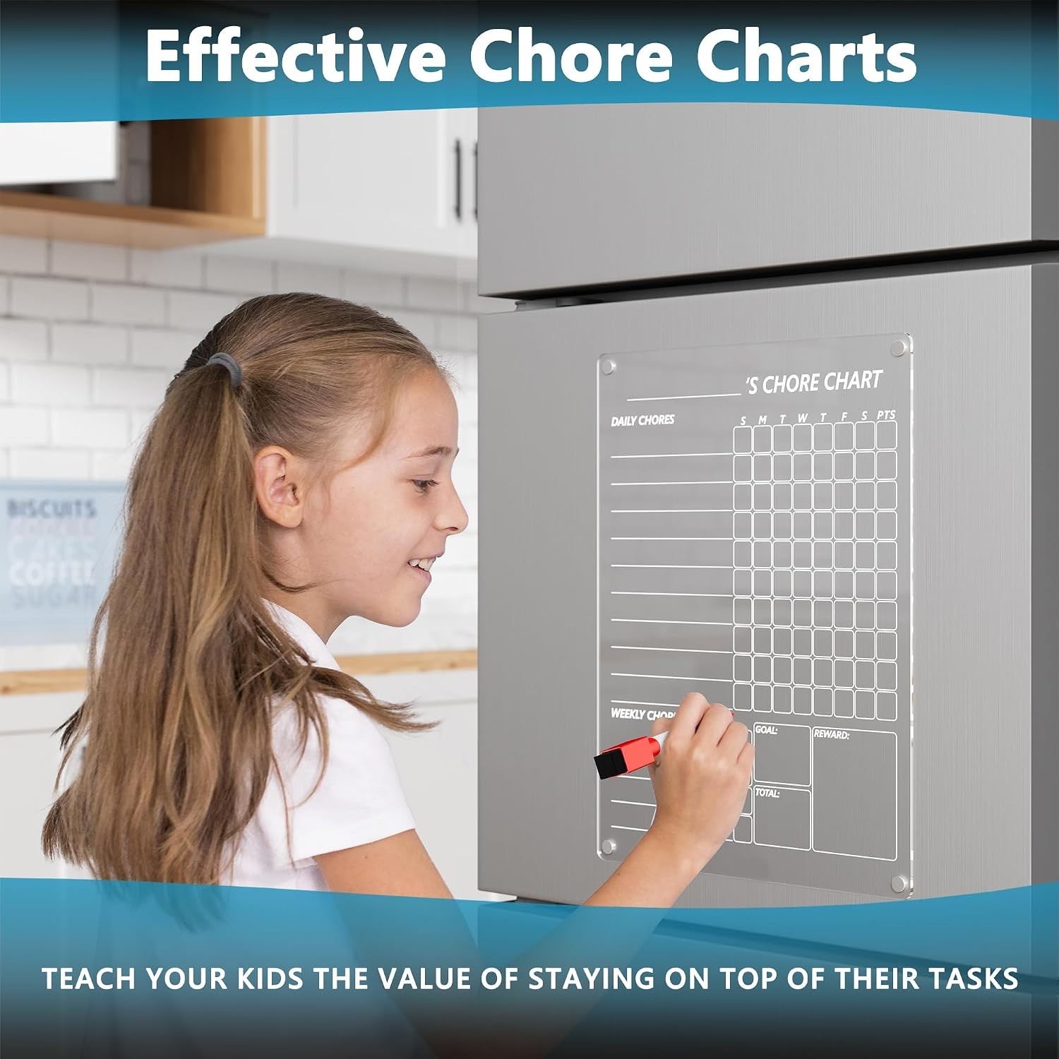Stylish Magnetic Dry Erase Chore Board for Fridge – 12″ x 9″ with 8 Markers