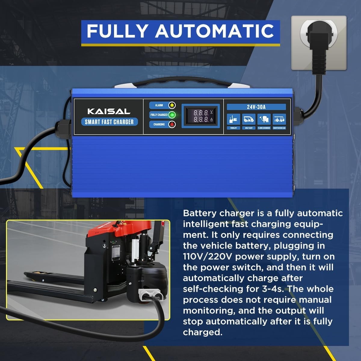 Forklift Battery Charger 24V 30A Smart 24 Volt Charger 900W Fully-Auto LCD
