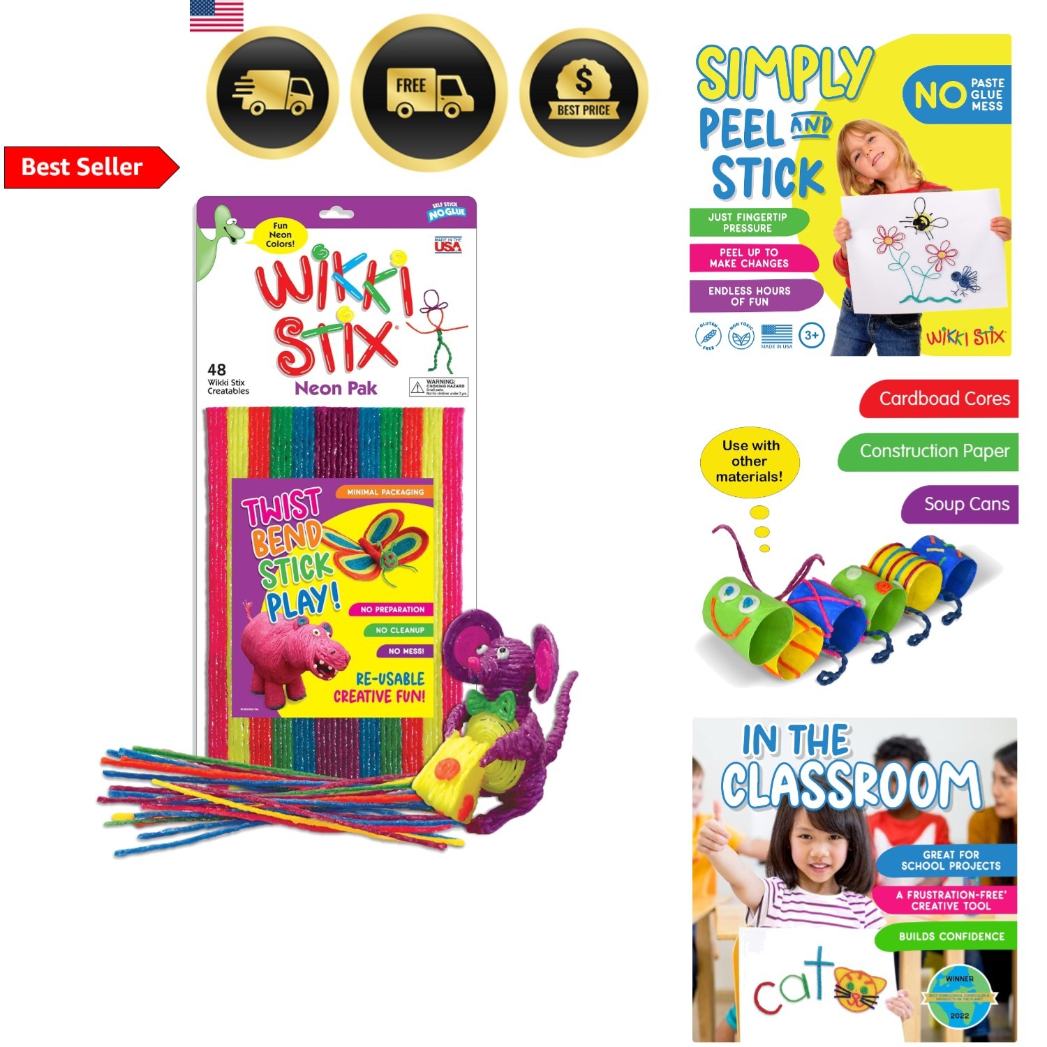 Neon Art Craft Kit for Kids 48 Wax Sticks Bright Colors Creative Play