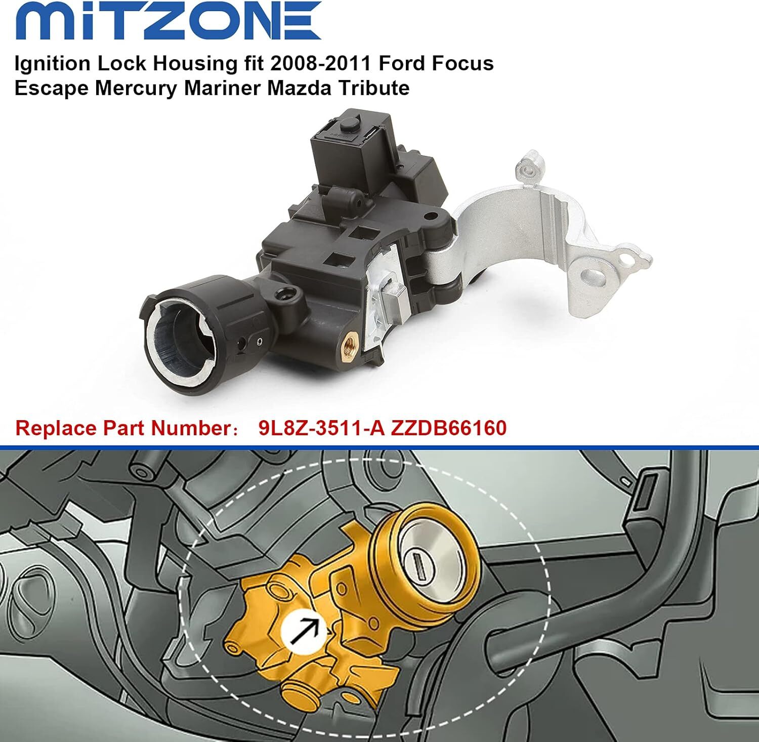 MITZONE Ignition Lock Housing with Bolt Compatible with 2008-2011 Ford Focus
