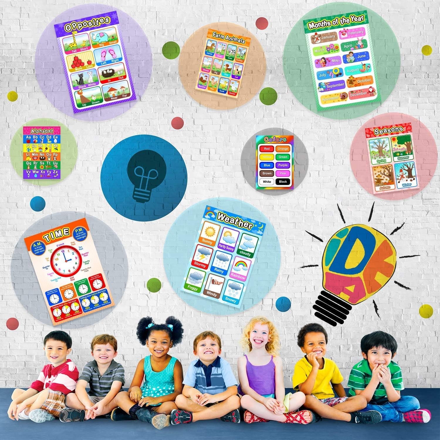 Flat-Shipped 10-Piece Education Poster Set for Interactive Preschool Learning