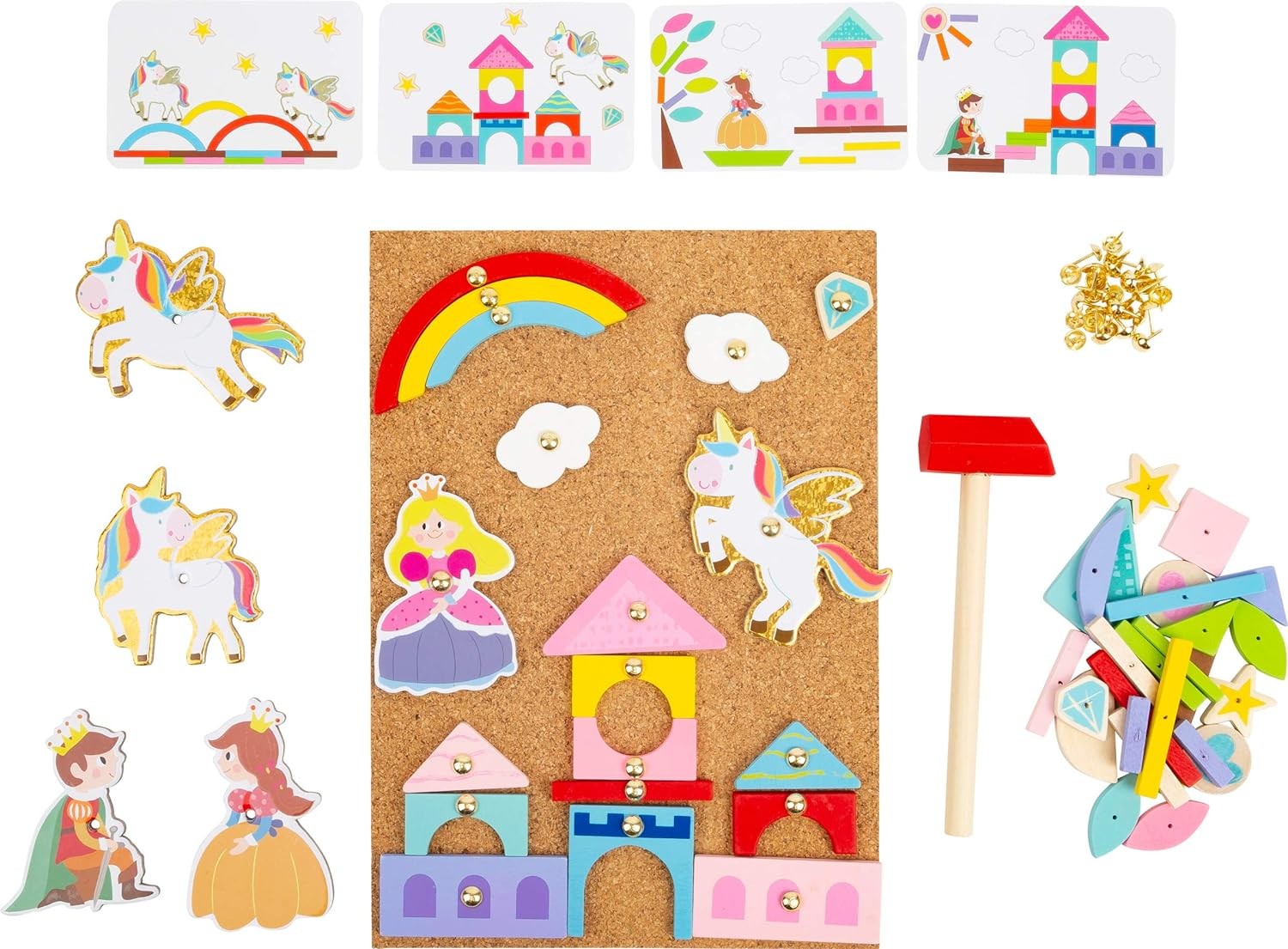 Small Foot Hämmerchenspiel Holz Kork, mit Motiven Zum Thema Einhorn und Prinzess