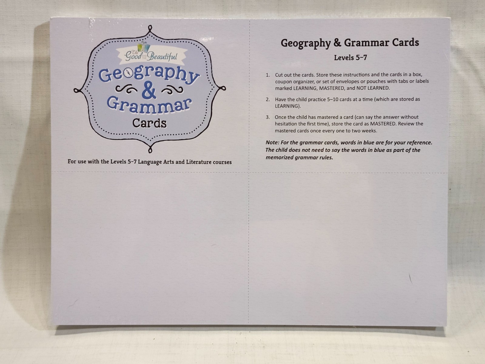 The Good And The Beautiful TGTB Geography & Grammar Cards Levels 5-7 Sealed