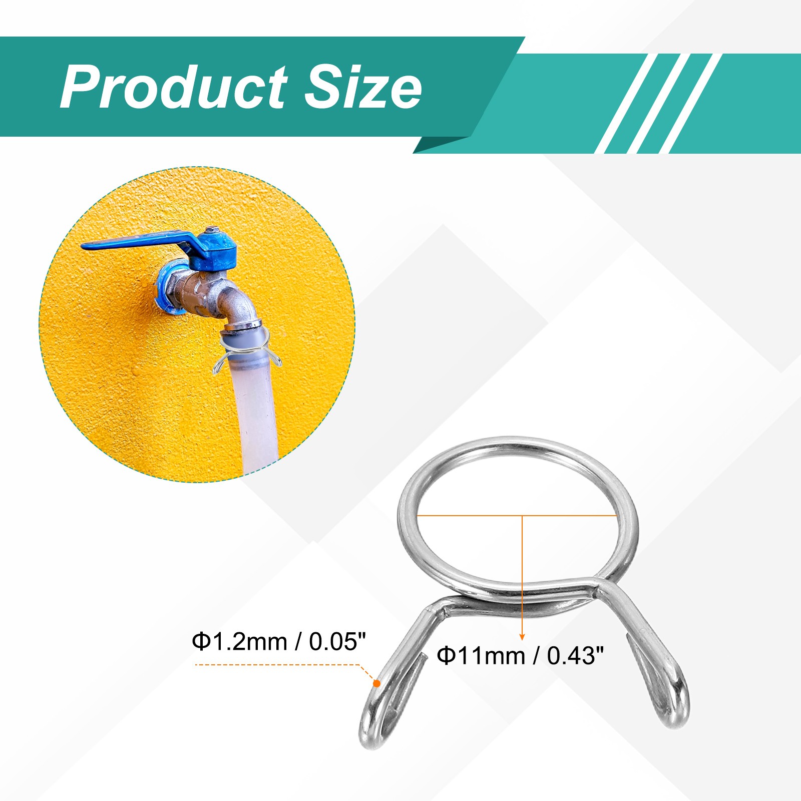 20 Pcs 11mm ID 12.3mm OD Fuel Line Hose Clip Stainless Steel Spring Clip Clamp