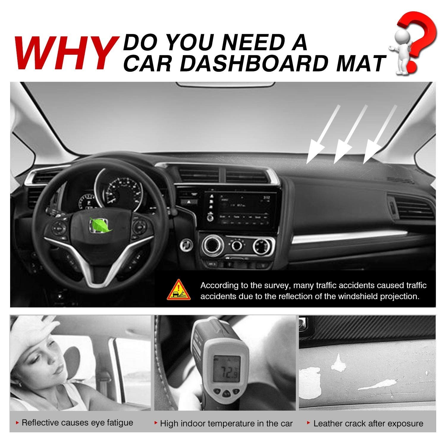 CARTIST Dashboard Cover Mat for 2015-2018 2019 2020 Honda Fit Accessories Das…