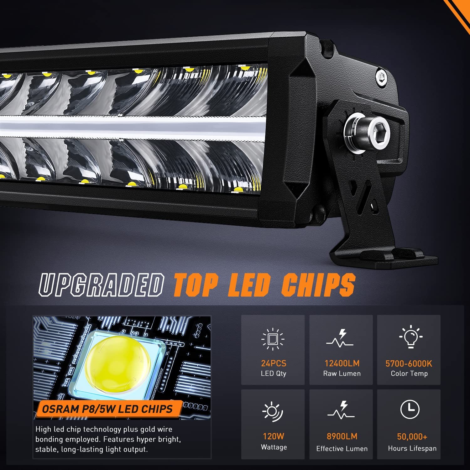 120W 16 Inch LED Light Bar with Wiring Kit Spot Flood Combo for Offroad Use