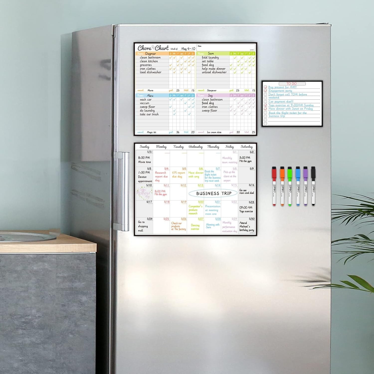 Magnetic Dry Erase Chore Chart Planner Kit Kids Family Fridge Calendar 6 Markers