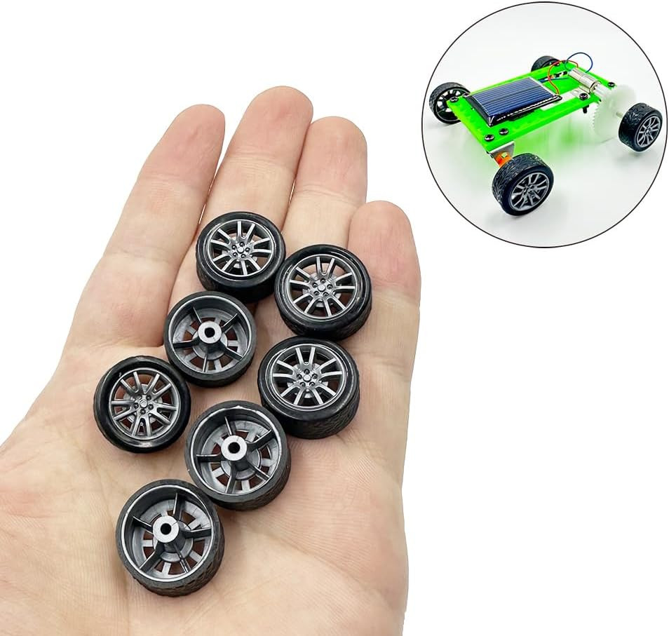 20PCS Small Toy Car Wheel 16mm Model Car Mini Rubber Tire Wheels with 10PCS Shaf