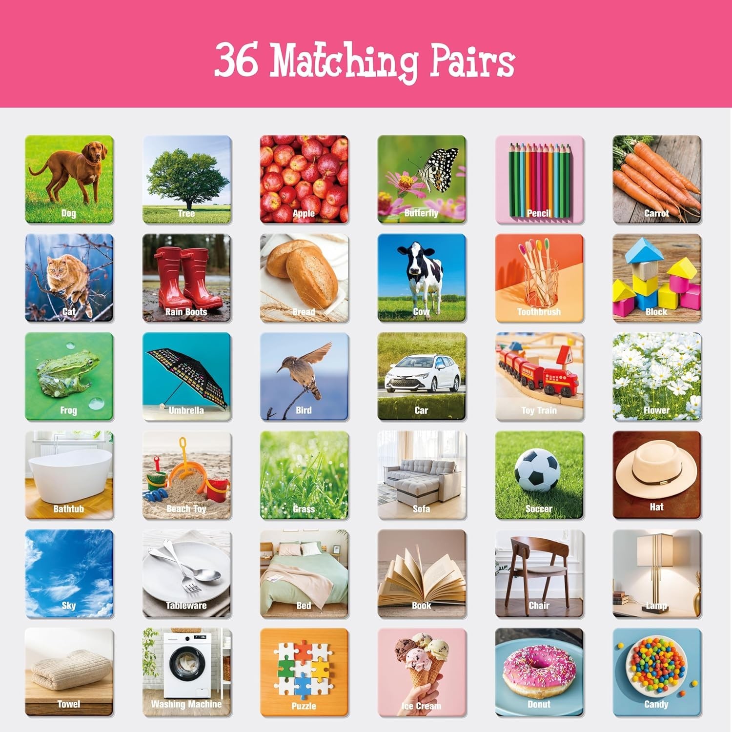 72 PCS Daily Items Matching Game, 36 Designs Everyday Objects Memory Cards En…