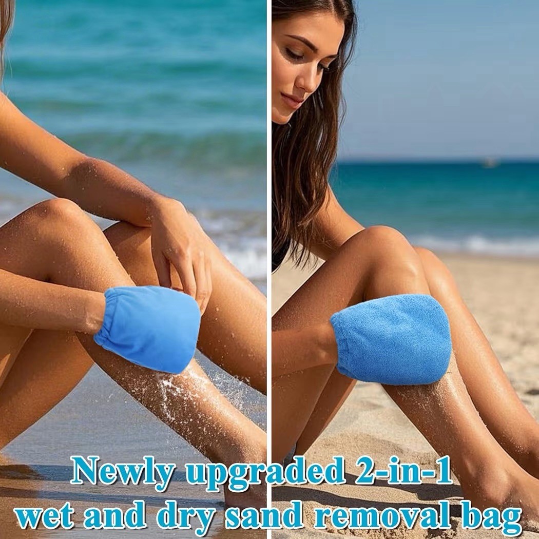 Vodolo 2 in 1 Sand Remover for Beach,2Pcs Wipe Off Mitts 2PCS, Blue