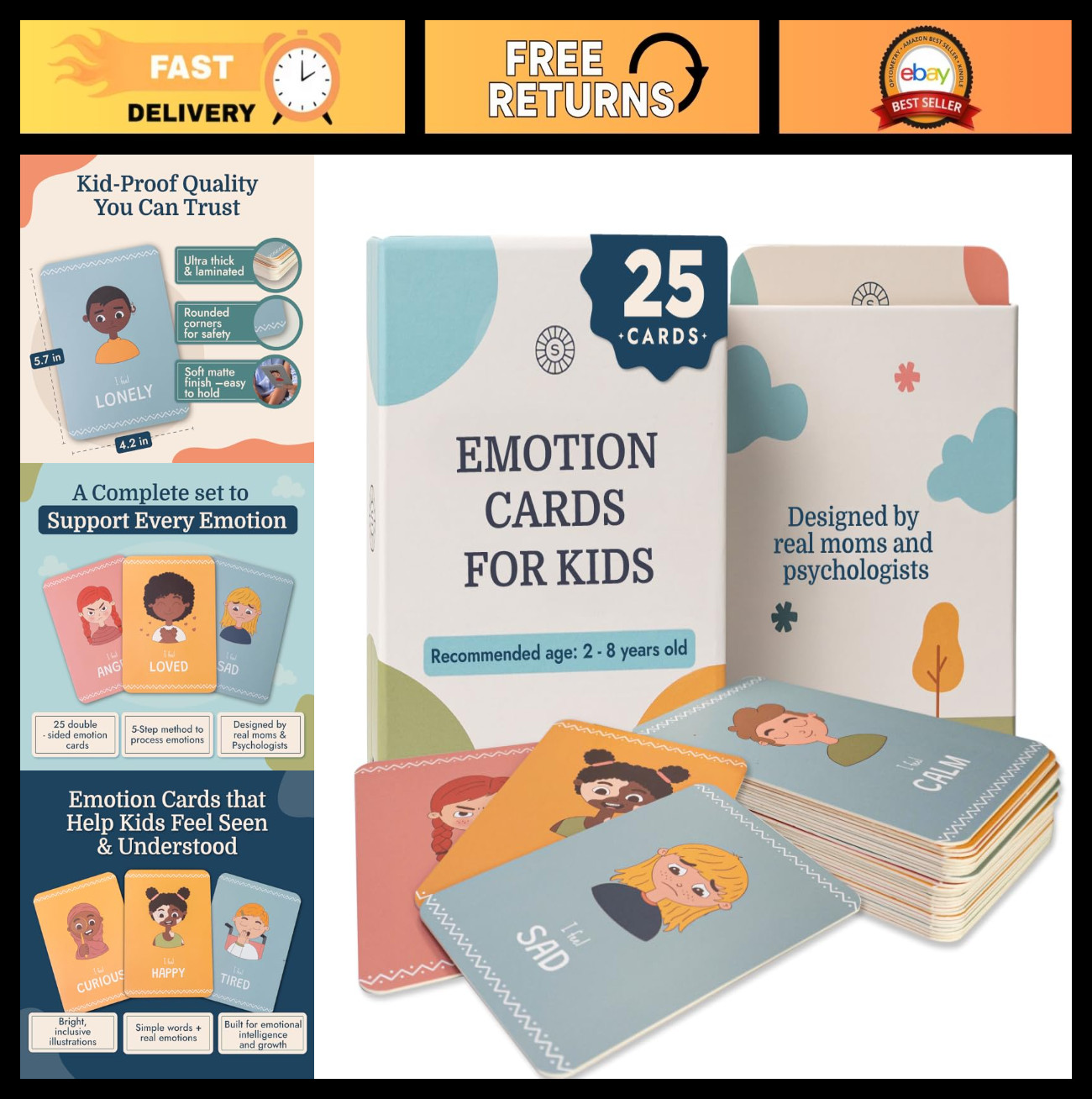 Emotion Flashcards for Kids – 25 Fun Cards to Help Toddlers Identify Feelings –