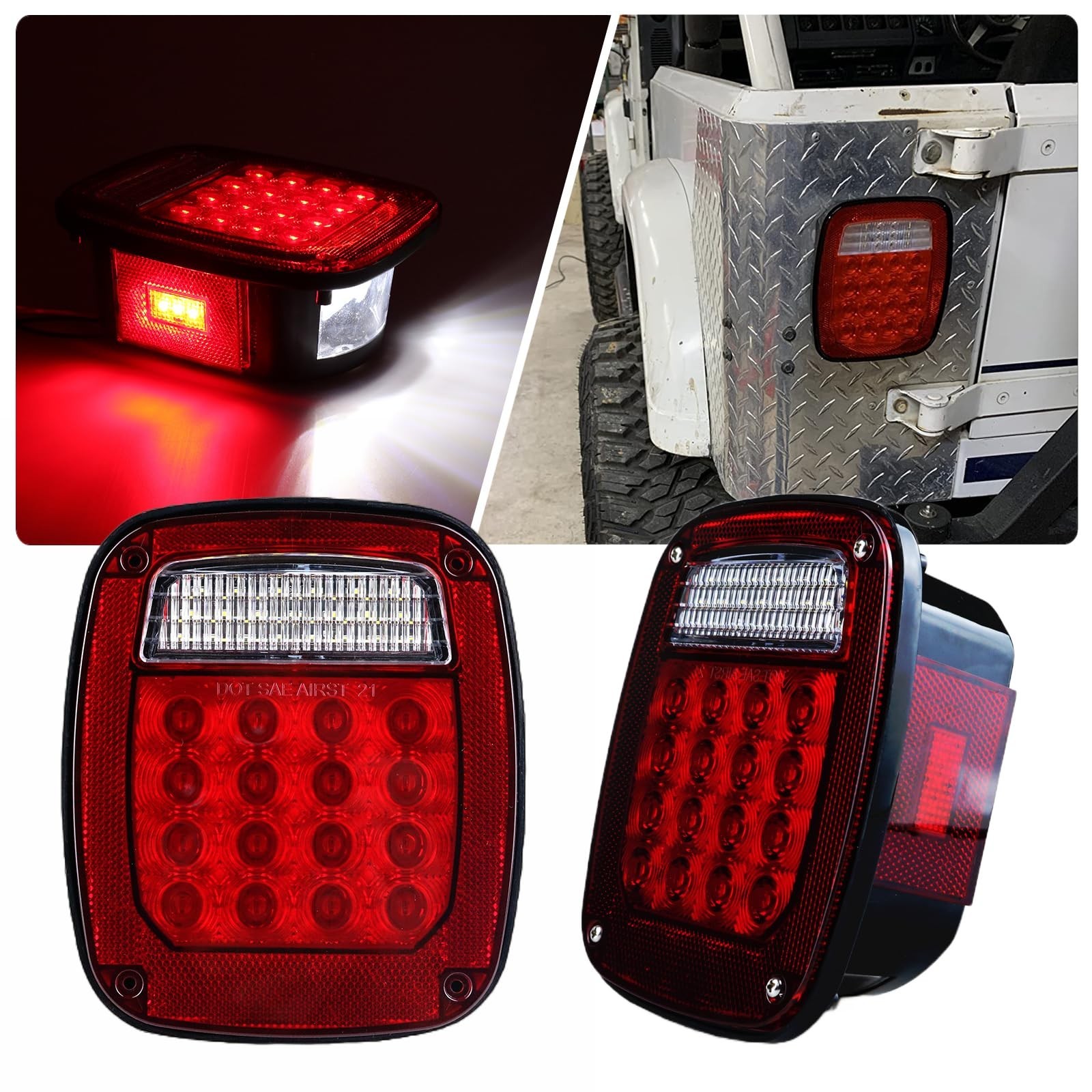 Tail Lights Assembly Replacement for 1979-2006 Wrangler TJ YJ CJ5 CJ7 Red Squ…