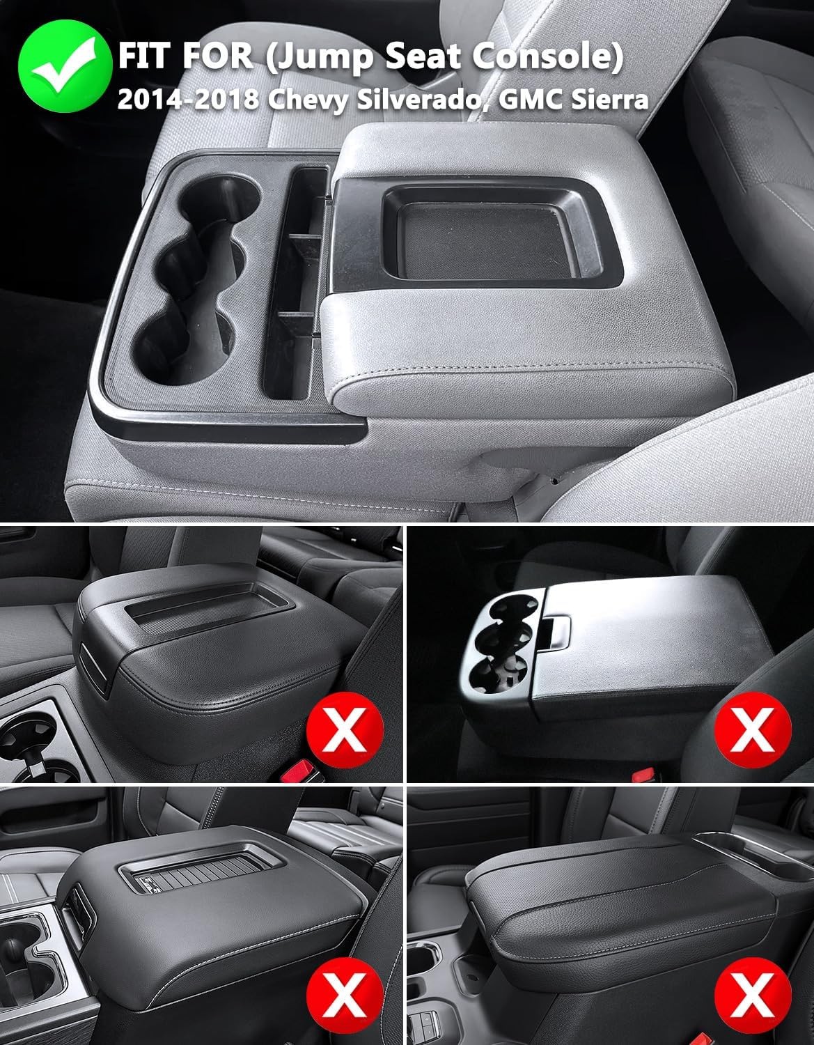 Center Console Armrest Cover for 2014-2018 GMC Sierra & Chevrolet Chevy Silve…