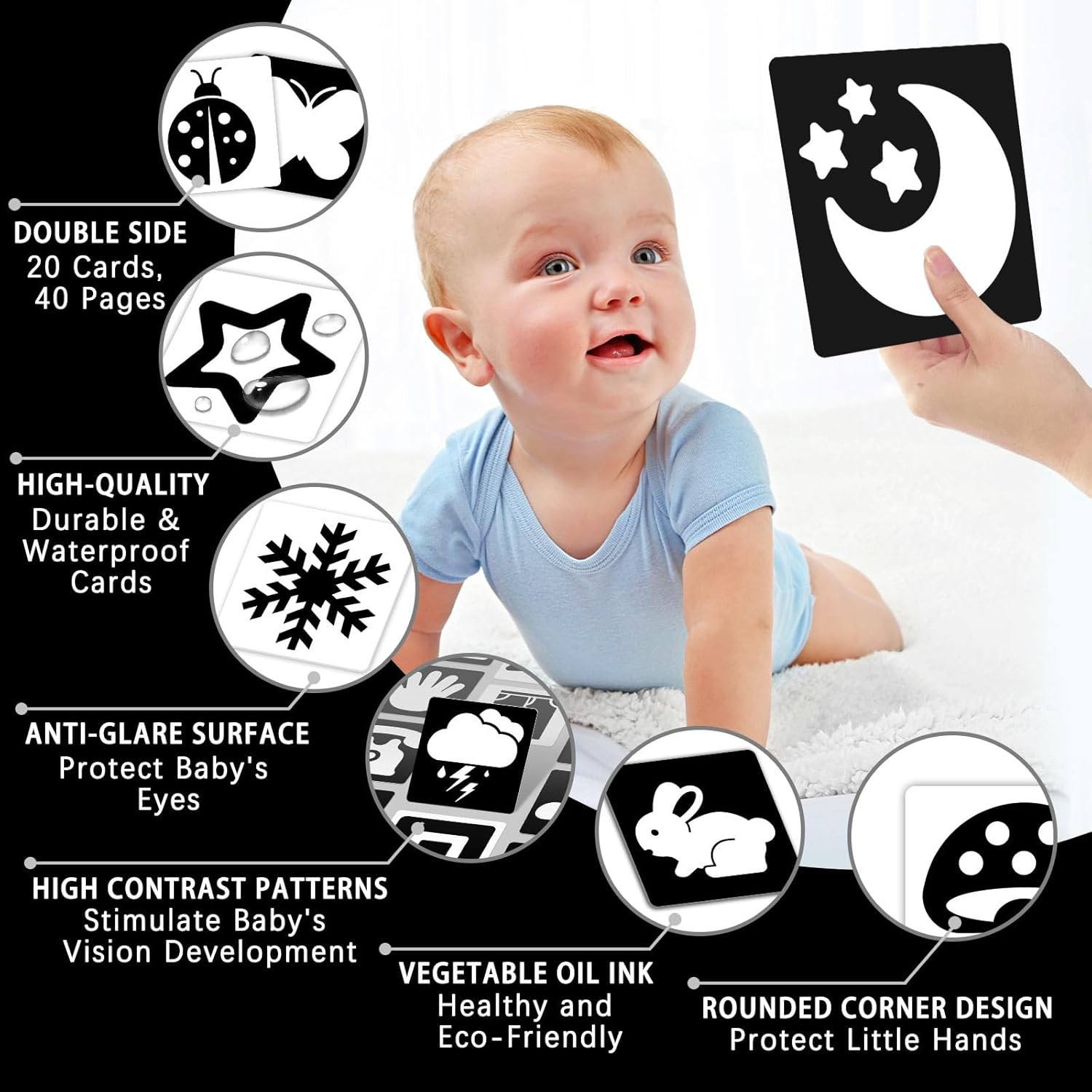 High Contrast Baby Cards for Infants, Black and White Baby Cards High Contrast B
