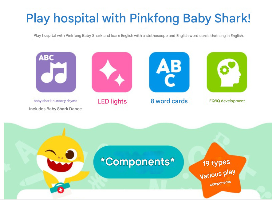 Pinkfong Baby Shark Doctor Bag Hospital Play Medical Kits Nursery Rhymes Kid Toy