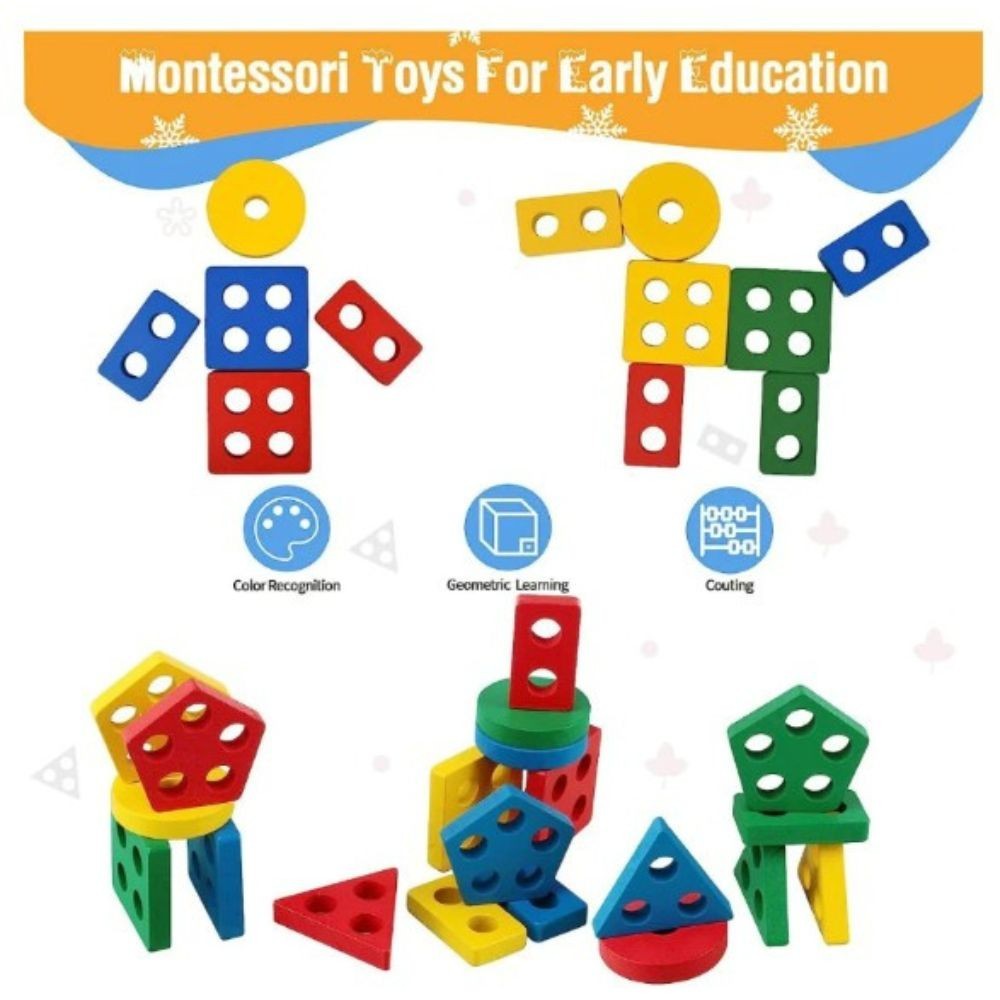 Multi-Color Wooden Puzzle for Kids Educational Montessori Toy Age 1-3 Cognitive