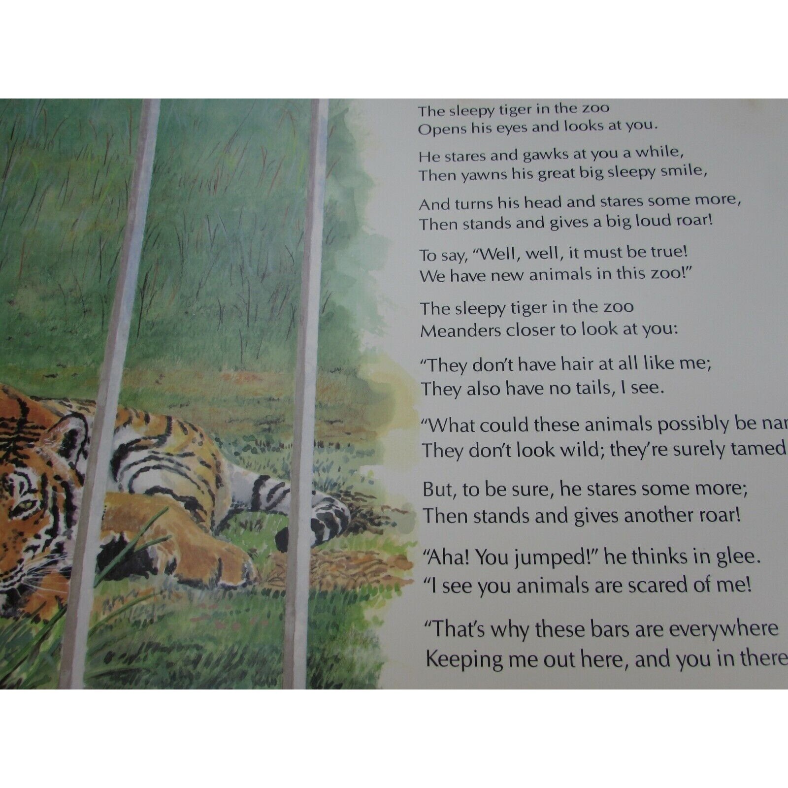 Sleepy Tiger Grade School Poster Babs Bell Hajdusiewicz 30246 Poetry VNTG