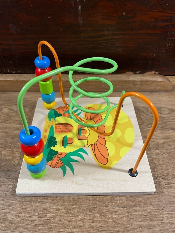 Colorful Wood Bead Maze Toy Two Tracks Mushroom House Graphics Bead Toy