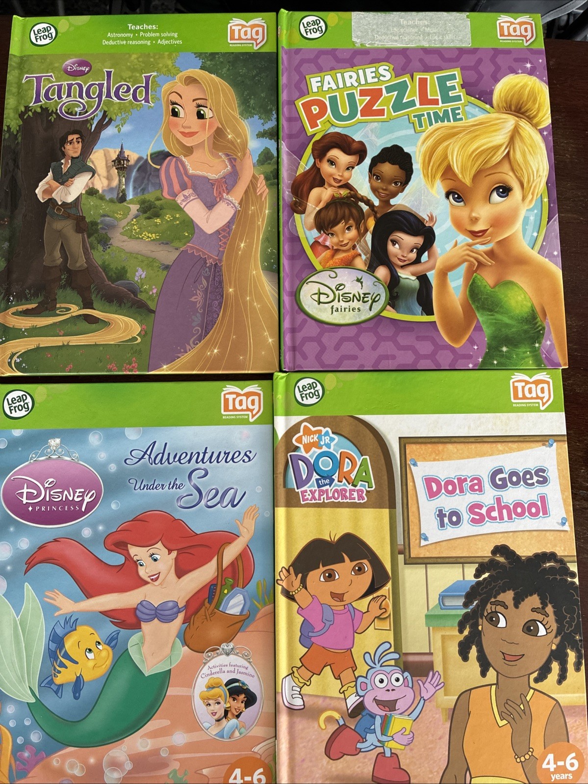 Leap Frog Books Dora, Fairies Puzzle Time, Tangled, Adventures Under The Sea