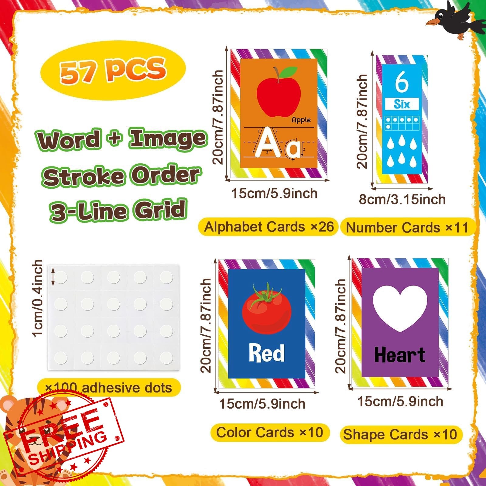 Yakydesign Alphabet Posters ABC Numbers Colors Shapes Diagonal Stripes
