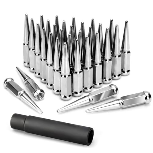 KSP M14X1.5 Spike Lug Nuts, 32PCS Chrome 14mmx1.5 Wheel Spiked Lug Nut for