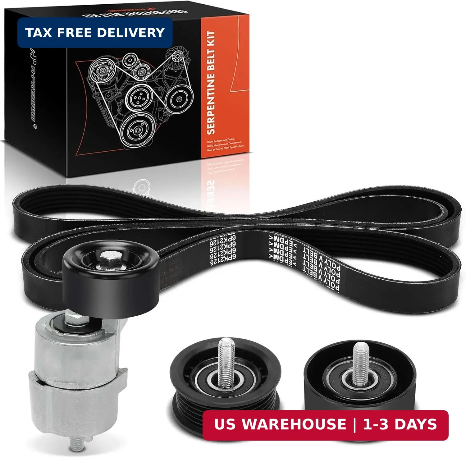 A-Premium Engine Serpentine Belt Drive Kit W/Tensioner & Idler Pulley Compatible