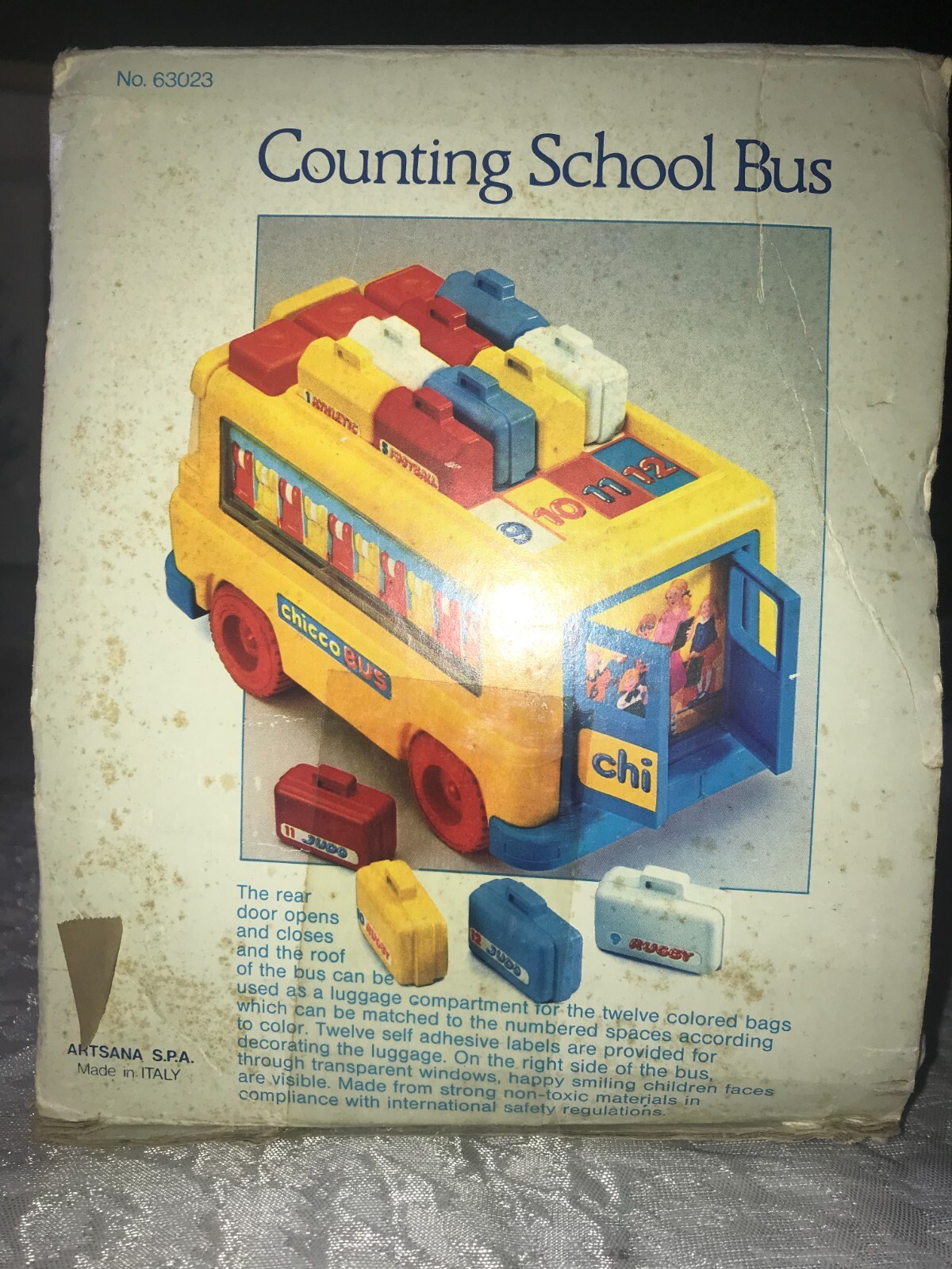 RARE Vintage CHICCO Italy 63023 COUNTING Numbers SCHOOL BUS Works Great COMPLETE