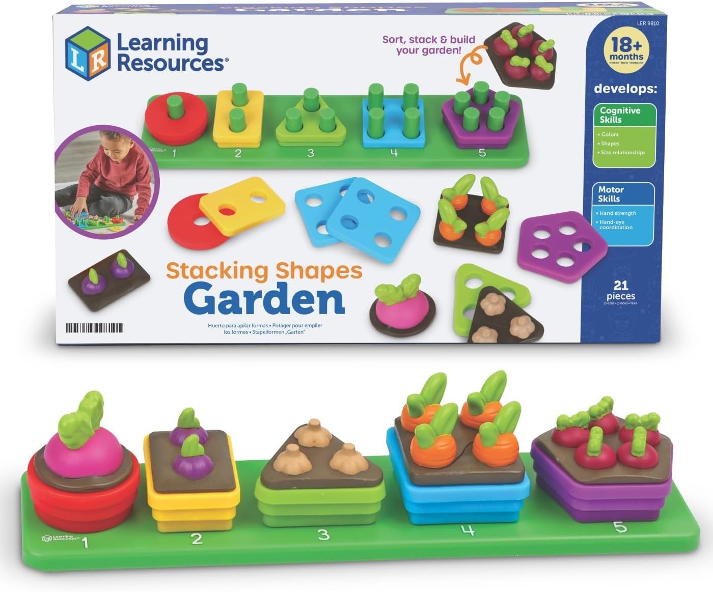 Learning Resources Stacking Shapes Garden, Fine Motor Skills, Stacking & Sorting