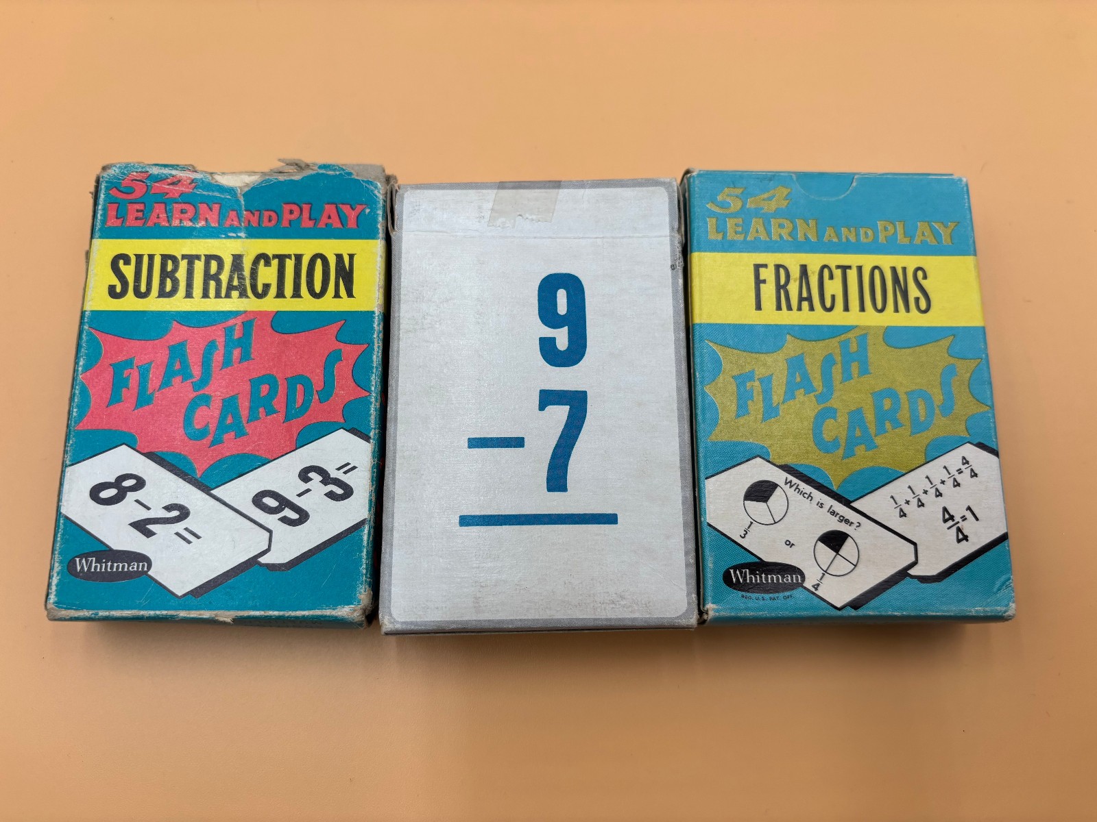 Vintage Flash Card Lot of 8 Subtraction Fractions Addition Memory Division