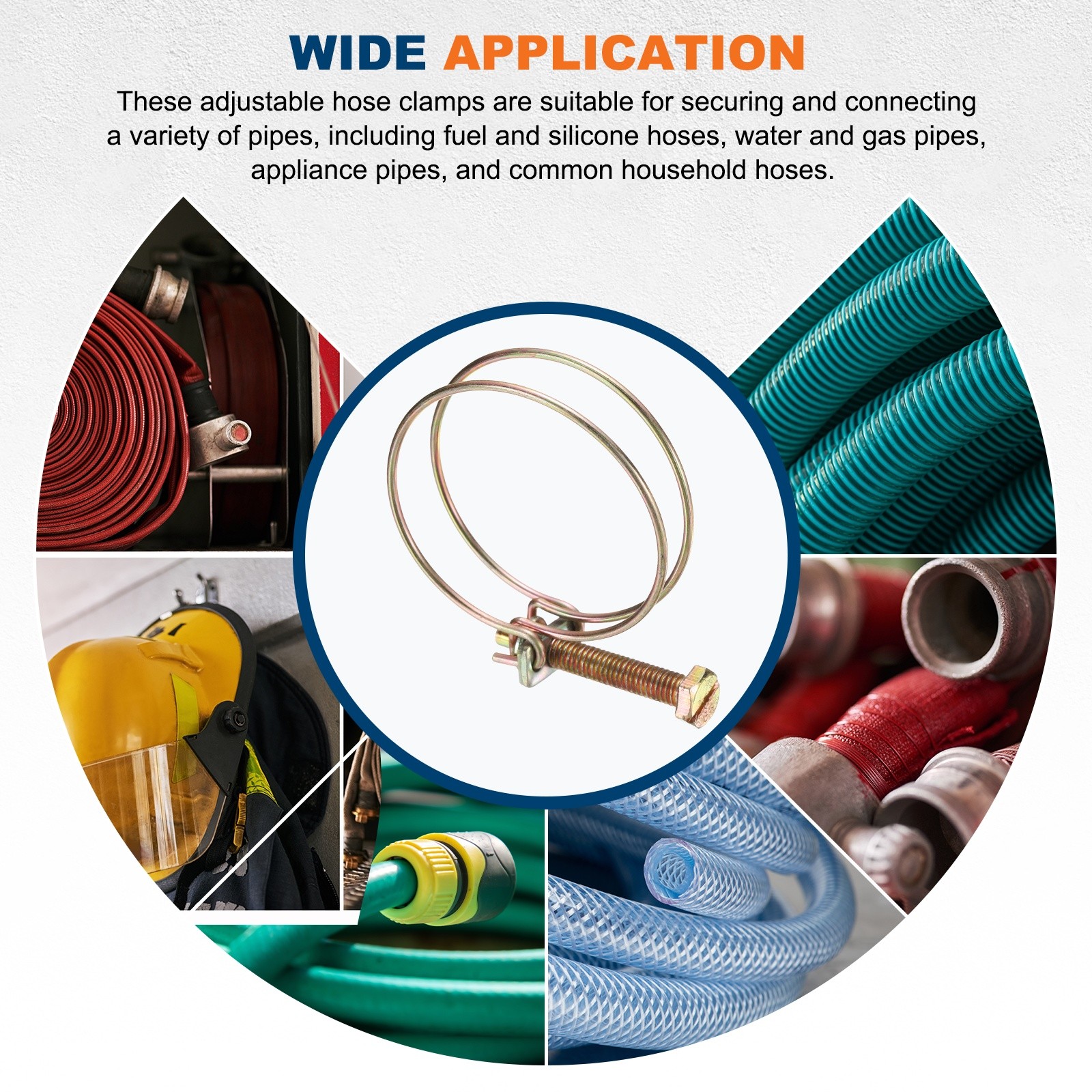 10Pcs 47-51mm Adjustable Double Wire Hose Clamp for Pump Hose