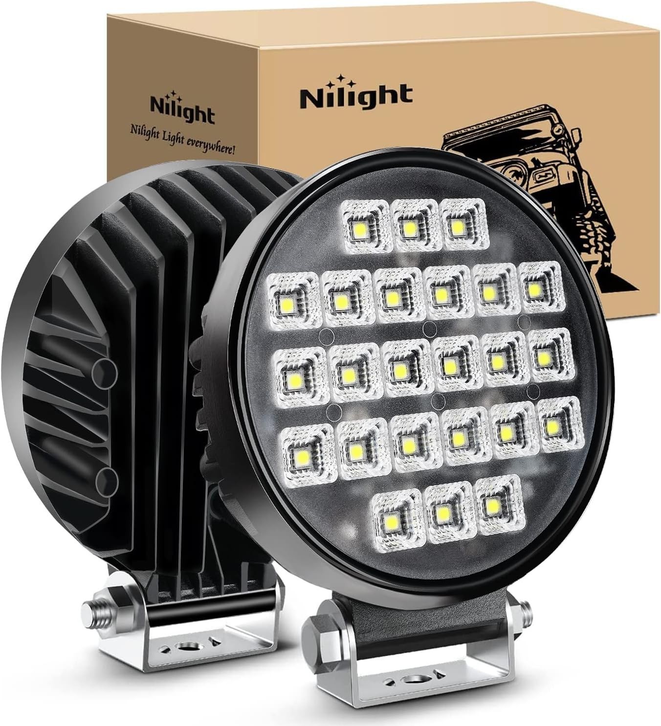 4.3″ Round LED Work Light with Toggle Switch – Set of 2