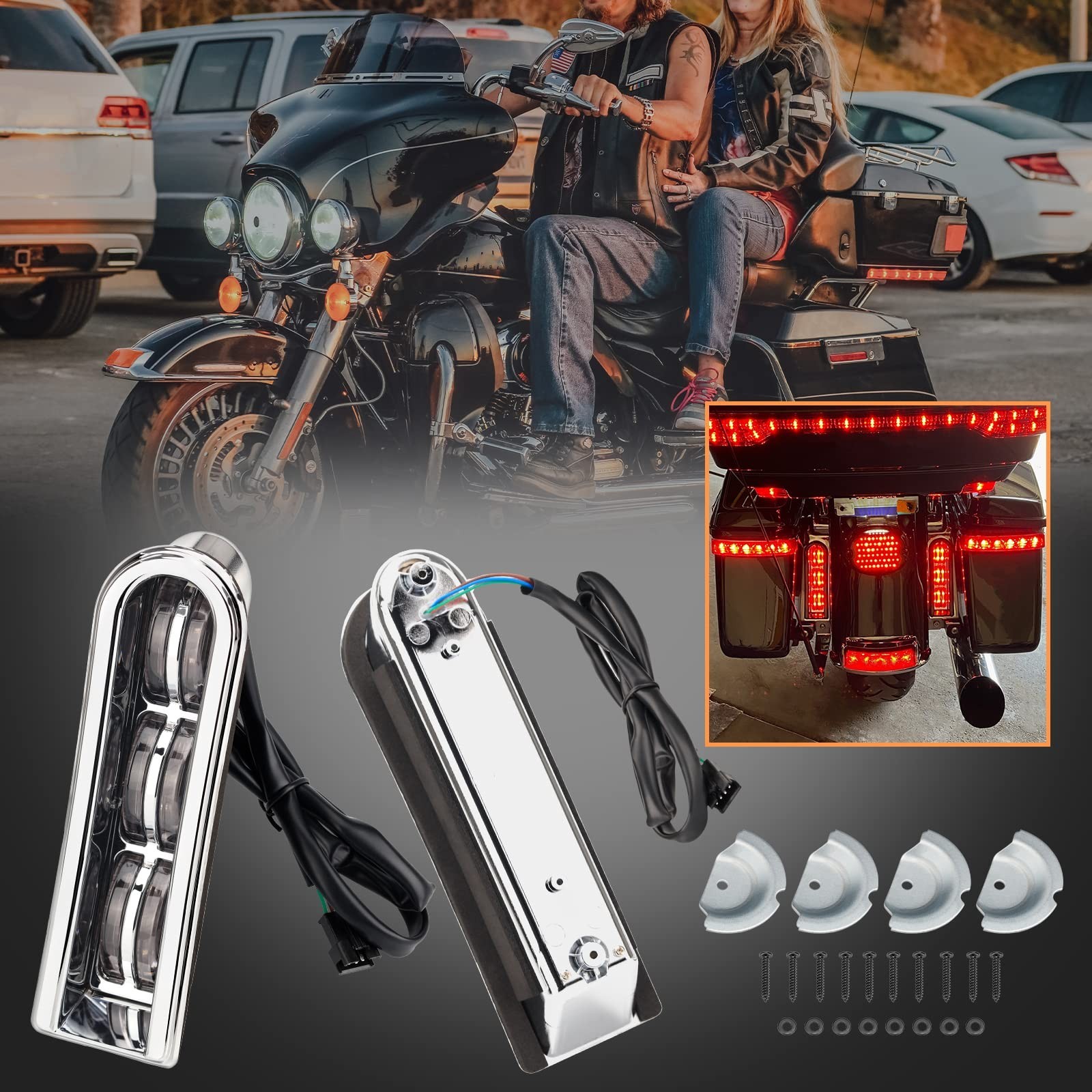 Motorcycle Rear Saddlebag Accent LED Light Insert Filler Support Black Replac…