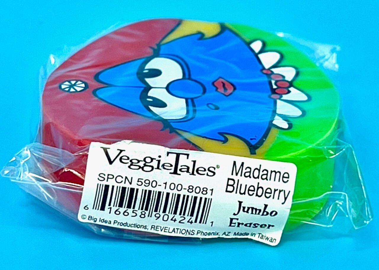 Vtg Veggie Tales Jumbo Erasers & Pencil Big Idea Laura Blueberry Larry-Boy NEW