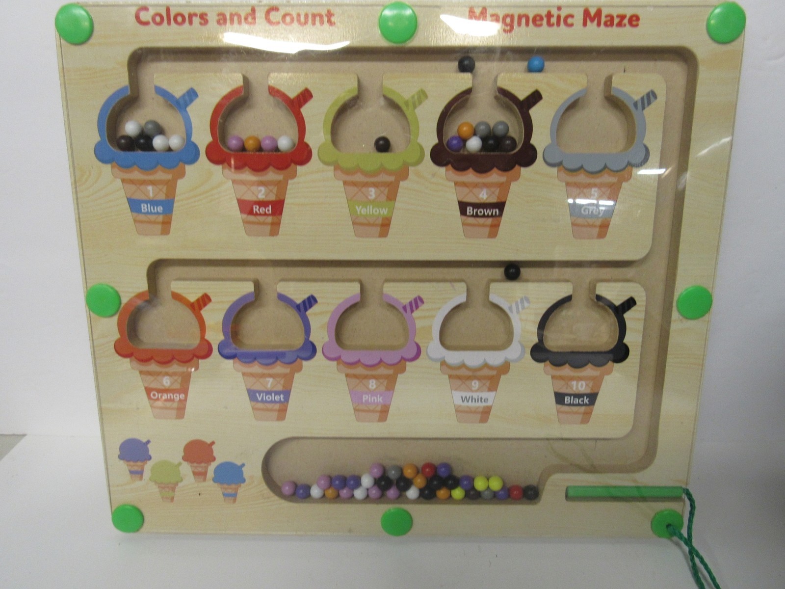 Educational Magnetic Colors/Count Maze Wooden Ice Cream Cone Magnet Board Puzzle