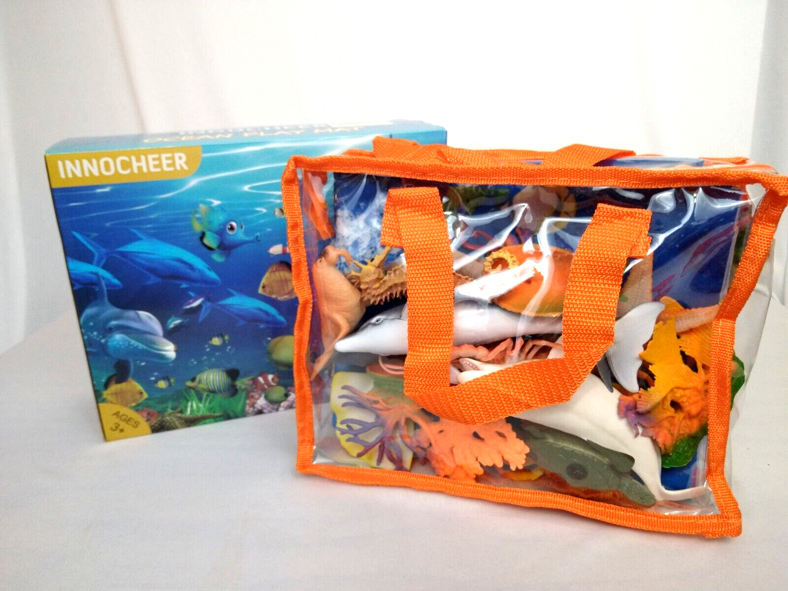Innocheer Ocean Animals Toys, 15 Realistic Sea Figures, Large Play Mat & Bag NEW