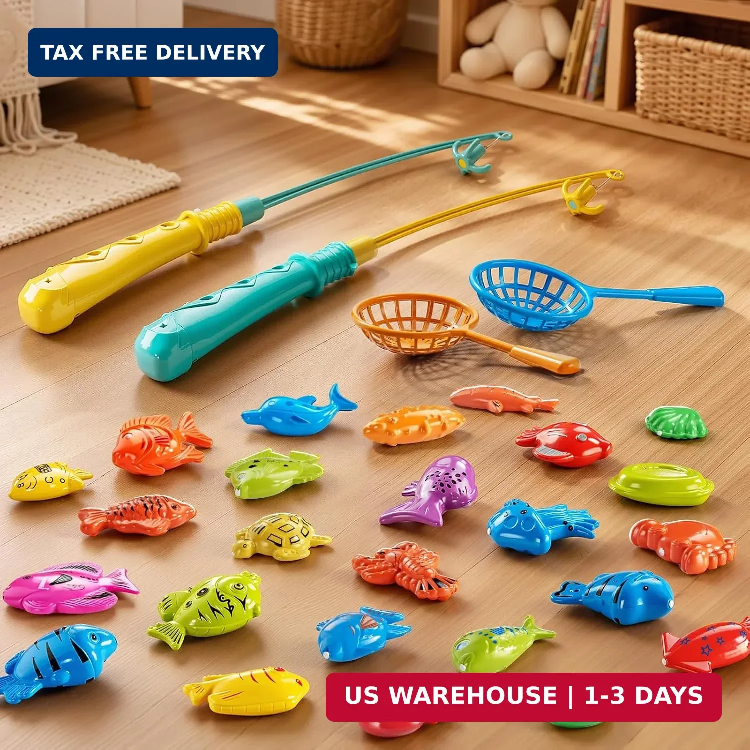 TEMI Fishing Toy Game for Kids 3 4 5 6 7 8 Years Old, 51 Fish Bath Playset for T