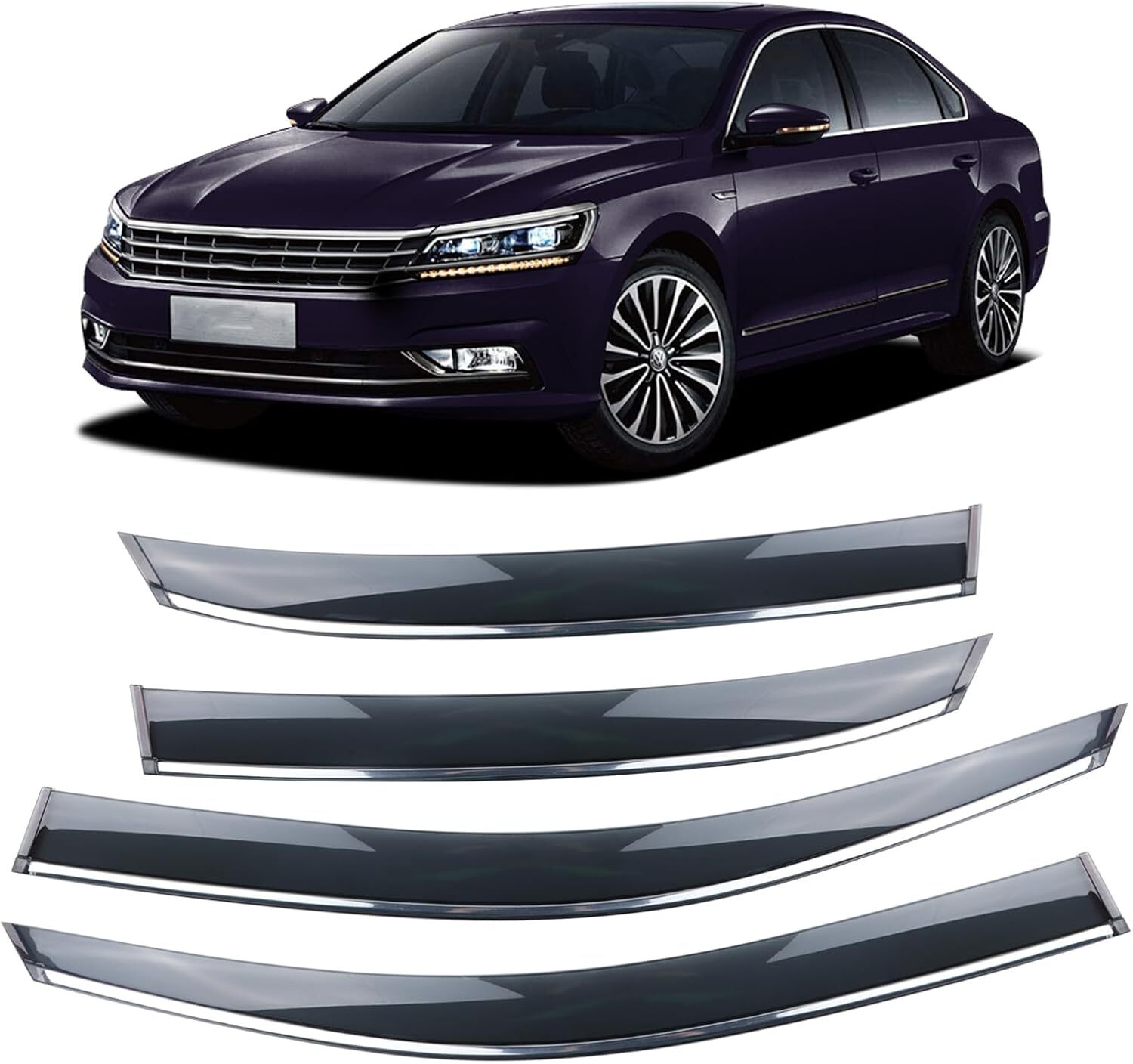 Rain Guards Suitable for 2011-2018 Passat,Window Visor,Dark Smoke
