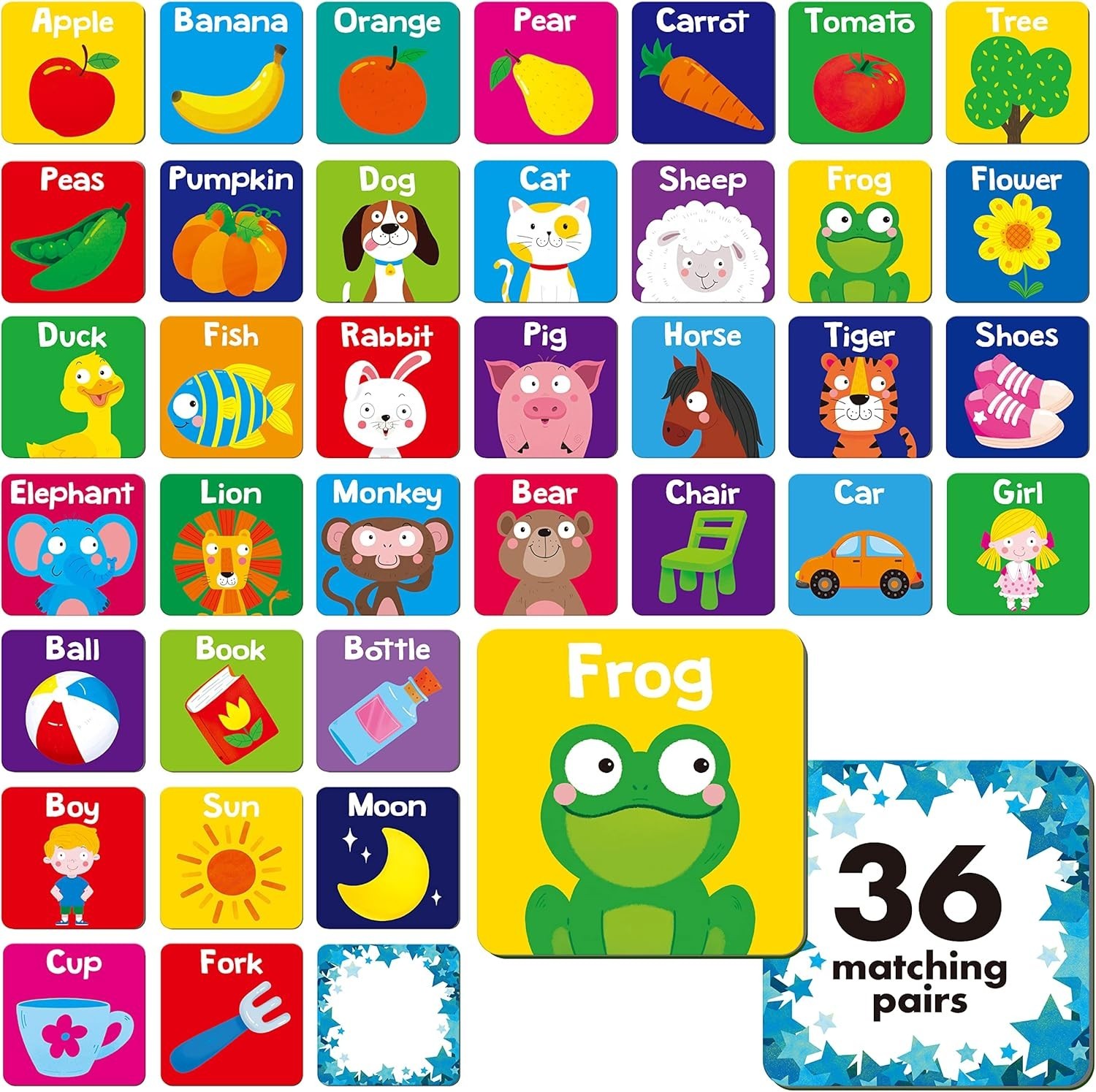 Memory Matching Game, 72 PCS First Words Matching Cards for Toddlers 36 Pairs…