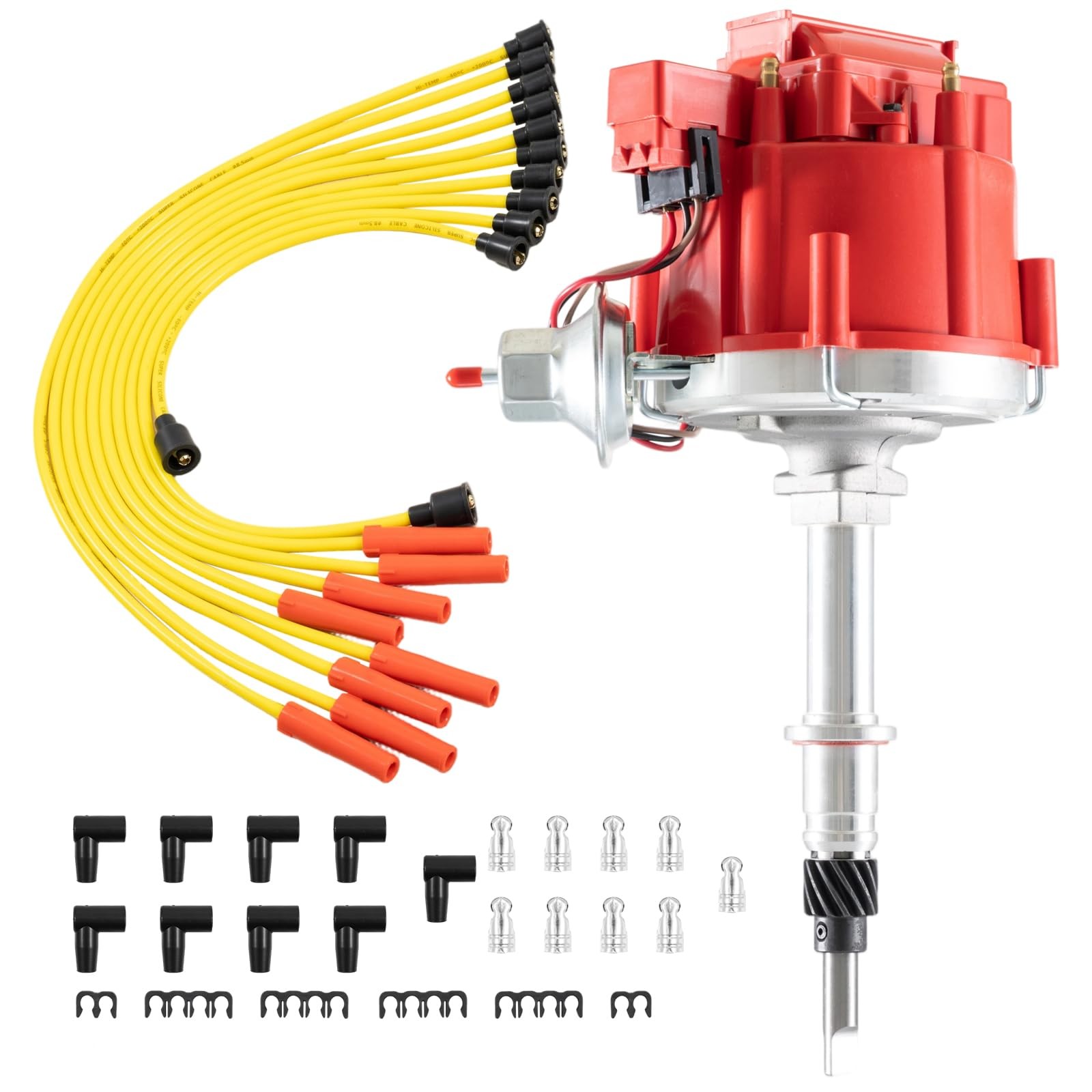 HEI Distributor w/ Plug Wires for Jeep AMC 232 242 258 I6 65K Coil Red Cap