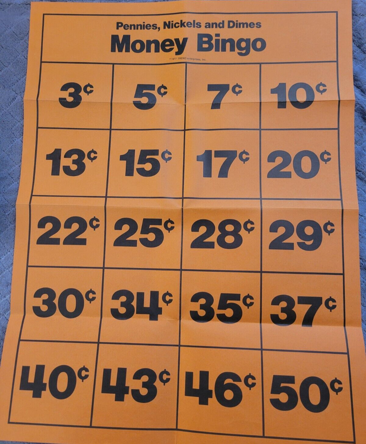Vintage Trend Pennies, Nickels, & Dimes Money Bingo W/ Laminated Cards 1977